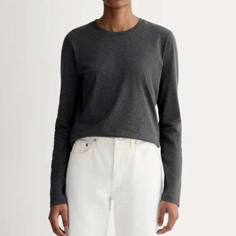 Everlane The Slim Long Sleeve Crew in Essential Cotton Women's S Heathered Soot